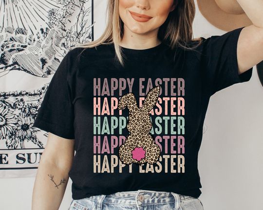 Discover Easter Bunnies Tee, Leopard Bunny T-Shirt, Happy Easter Shirt, Cute Easter Shirt, Easter Day Gift