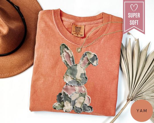 Discover Comfort Colors Faux Patchwork Camo Bunny T-Shirt, Easter Spring Farmhouse Graphic Tee