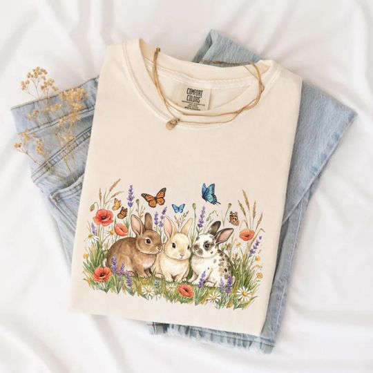 Discover Comfort Colors Floral Easter Bunny Shirt, Easter Rabbit Tee, Easter Shirts