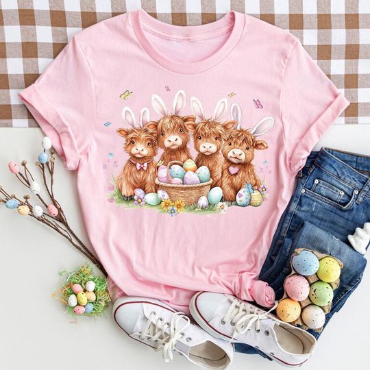 Discover Easter Highland Cow T-Shirt, Bunny Ears Tee