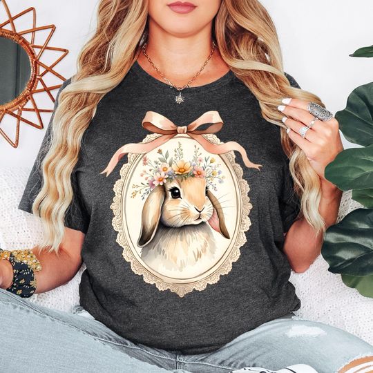 Discover Floral Bunny  Tee, Cute Easter Rabbit T-Shirt, Vintage Boho Bunny Shirt, Soft Aesthetic Spring Graphic Tee, Unisex  Colors Style