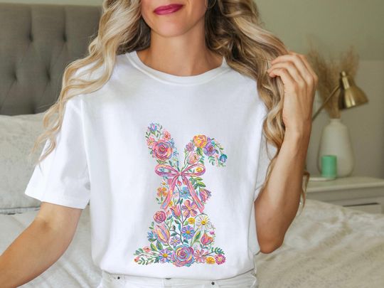 Discover Floral Easter Bunny Shirt, Comfort Colors Spring Graphic Tee  Vintage Pastel Rabbit Shirt
