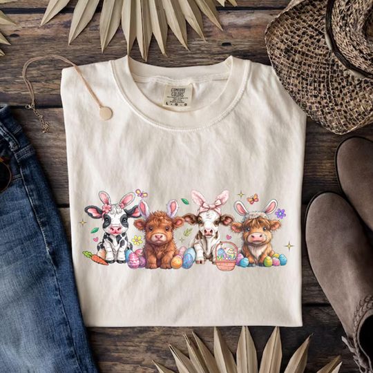 Discover Comfort Colors Easter Day Cow T-Shirt, Cute Cow Shirt, Bunny Cow Shirt, Easter Cow Shirt