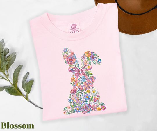 Discover Comfort Colors Easter Bunny Shirt, Retro Easter Shirt, Rabbit Lover Tee, Floral Easter Shirt