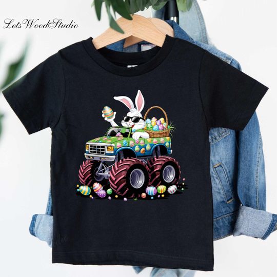 Discover Boys Monster Truck Easter Shirt, Boy Easter Shirt, Rabbit With Egg Basket On The Truck Shirt