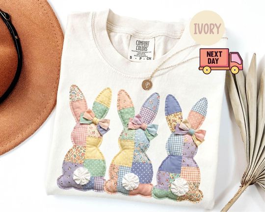 Discover Comfort Colors Faux Patchwork Bunny Shirt, Vintage Easter Shirt, Spring Floral Graphic Shirt