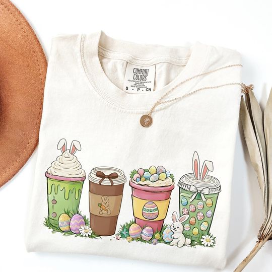 Discover Comfort Colors Easter Coffee Shirt, Cute Easter Shirt, Easter Bunny Shirt, Coquette Easter Gift