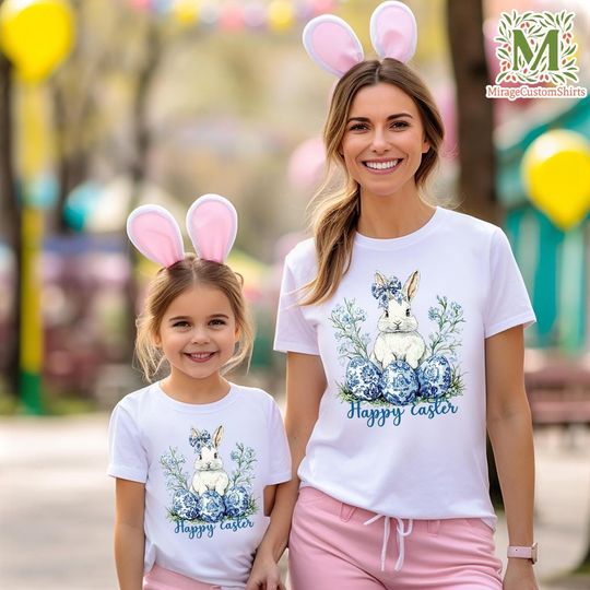 Discover Floral Blue Bunny T-Shirt, Retro Easter Bunny Shirt, Coquette Easter Bunny Gift Tee