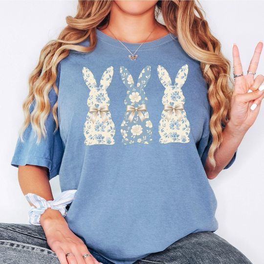 Discover Comfort Colors Bunny Shirt, Christian Easter Bunny Tee, Spring Rabbit Graphic Shirt, Vintage Style Easter Shirt
