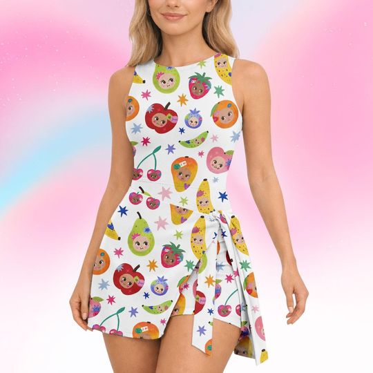 Discover Cute Fruit Tennis Skirt Dress, Colorful Wrap Skirt, Kawaii Tennis Mini Dress, Summer Sporty Dress, Gift For Her