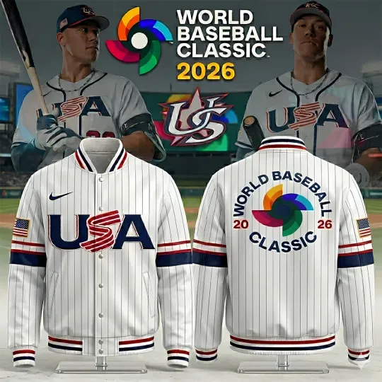Discover 2026 World Baseball Classic USA Team All Over Baseball Jacket - White, S to 5XL