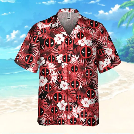 Discover Deadpool Superhero Symbol Hibiscus Flower Summer Trip Tropical Hawaiian Shirt