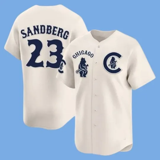Cubs #23 Ryne Sandberg Cream Cool Base Jersey