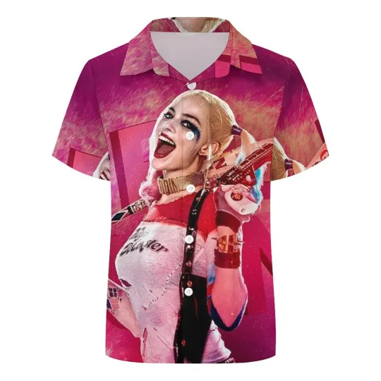 Discover Harley Quinn Boy's Button Down Hawaiian Shirts DC Comics Hawaiian Shirt