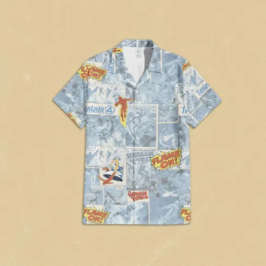 Human Torch Fantastic Four Hawaiian Shirt, Marvel DC Comics Hawaiian Shirt