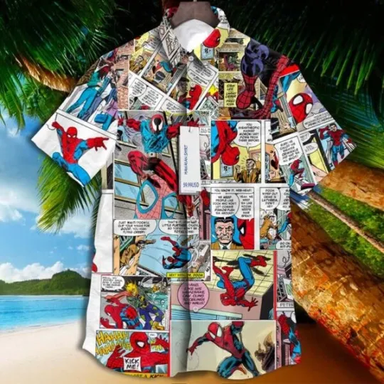 Discover Spider Man Super Hero Marvel Comics Tropical Aloha Hawaiian Shirt