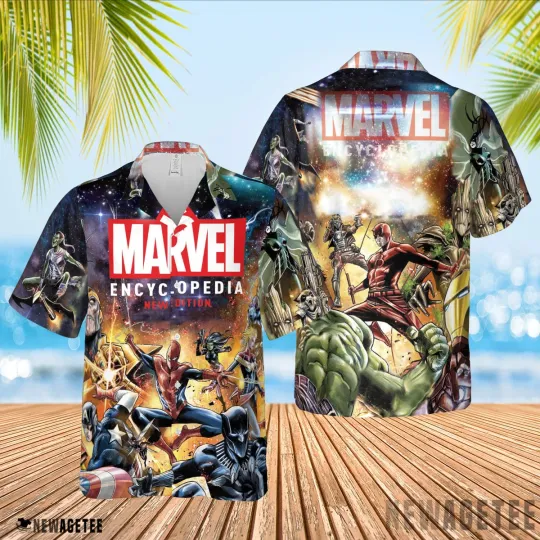 Discover Marvel Encyclopedia New Edition Hawaiian Shirt, Beach Shorts