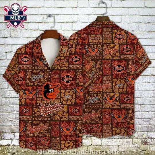 Discover Baltimore Baseball Team Orioless Traditional Brown Tribal Pattern Hawaiian Shirt