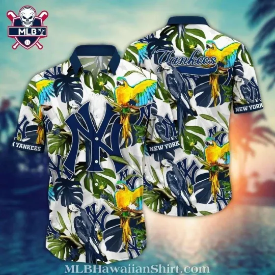 Discover Colorful Parrots NY Baseball Team Yankeess Tropical Hawaiian Shirt