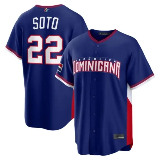 Discover Dominican Republic Juan Soto #22 Navy 2026 World Men's Baseball Classic Jersey