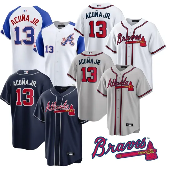 Discover Bravess Men's/Youth  #13 Ronald Acuna Jr. Replica Player Name Jersey