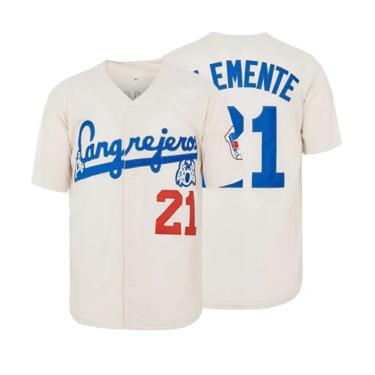 Men's #21 Santurce Crabs Roberto Clemente WBCC Beige Embroidered Baseball Jersey