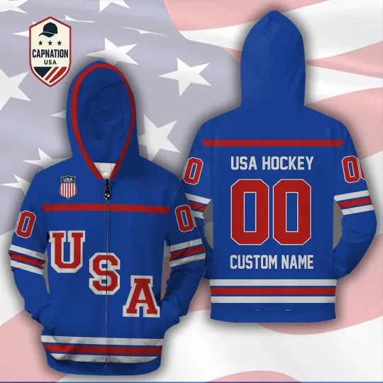 Discover U.S.A Hockey Olympic 2026 Blue Hoodie Pullover Shirt Unisex Adults S-5XL 1