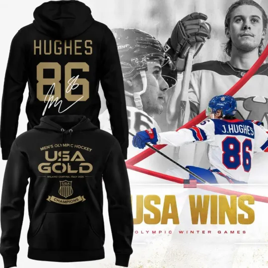 Jack Hughes U.S.A Hockey Team 2026 Olympics Champions Hoodie Black