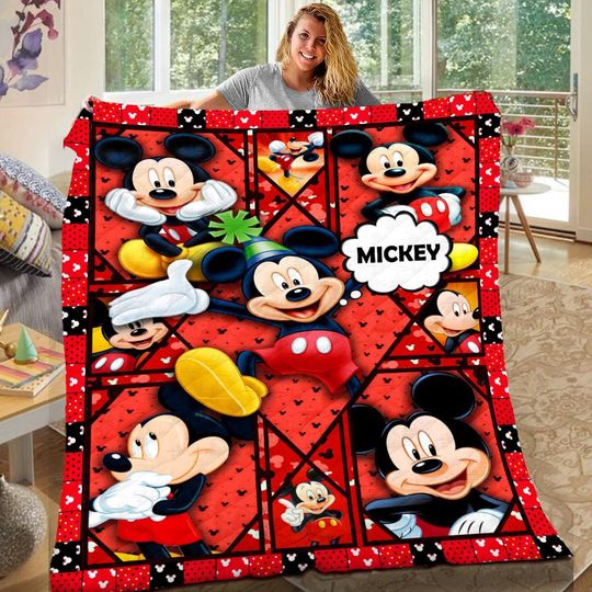 Discover Personalized Mickey Blanket, Custom Name Mickey Mouse Quilt Blanket, Mickey Gift For Kid