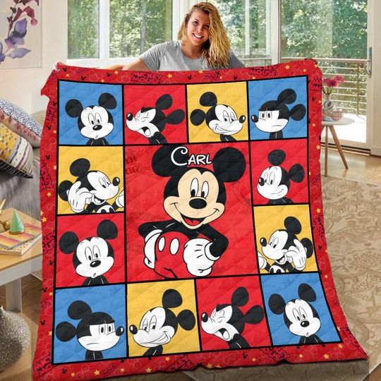 Discover Personalized Mickey Blanket, Custom Name Mickey Mouse Quilt Blanket, Mickey Gift For Kid