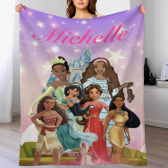 Discover Princess Blanket Custom Name , Personalized Girls Blanket, Black Ariel Cartoon Tiana, Throw Blanket, Gift For Her Daughter