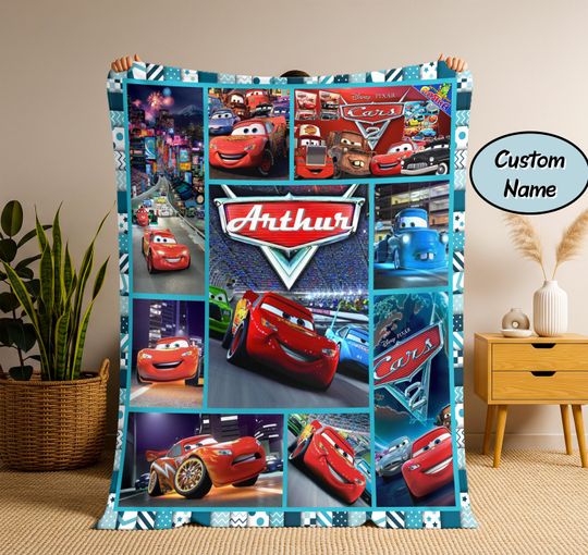 Personalized Lightning McQueen Blanket, Baby Shower Gift, Disney Home Decor, Birthday Gift for Kid, Custom Name Lightning McQueen Blanket