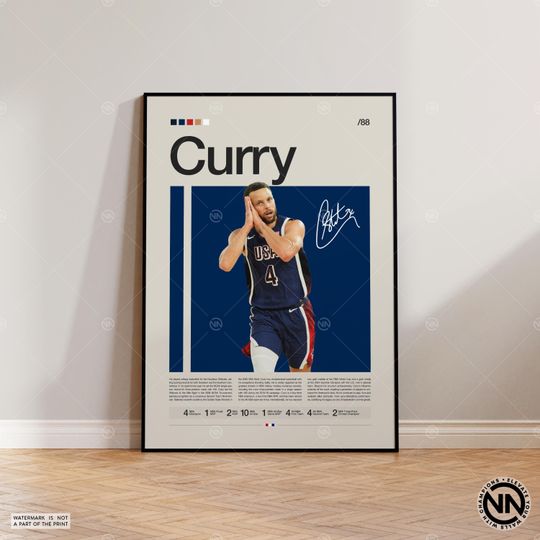 Steph Curry Poster, Golden State Warriors, Sports Poster, Mid Century Modern, Basketball Gift, Sports Bedroom Posters