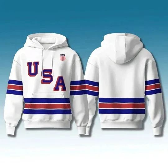Discover USA Hockey Olympic 2026 White Hoodie Pullover Shirt - Full Size S to 5XL
