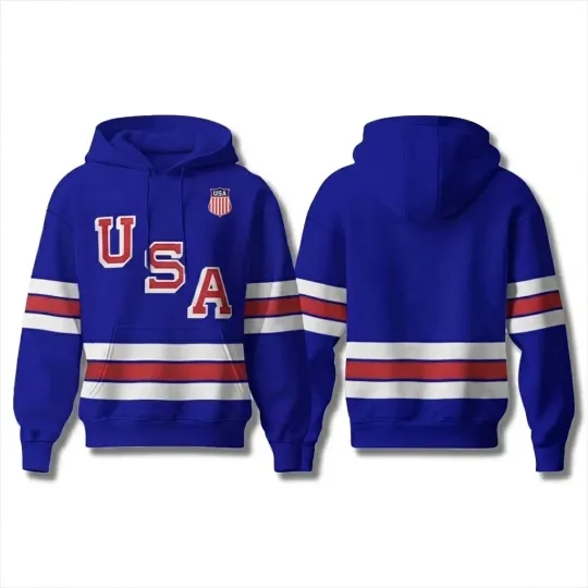 Discover USA Hockey Olympic 2026 Blue Hoodie Pullover Shirt - Full Size S to 5XL