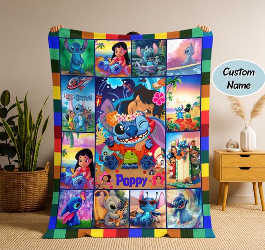 Discover Custom Stitch Blanket with Name, Personalized Stitch Lilo Coloful Blanket, Lilo Stitch Blanket, Stitch Birthday Gifts, Stitch Gifts Kid