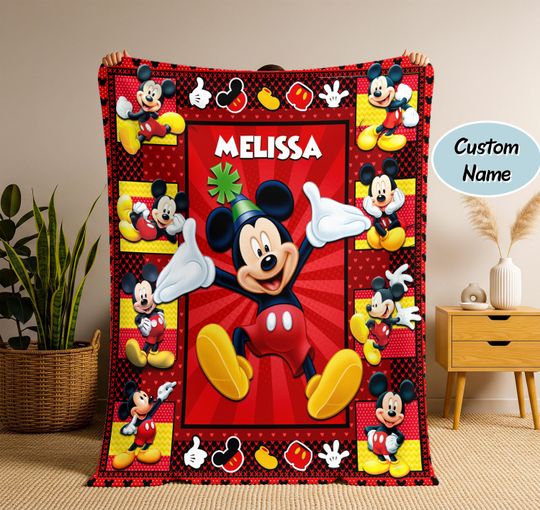 Discover Custom Name Mickey Mouse Blanket, Cartoon Style Gift for Boys and Girls, Personalized Mickey Mouse Blanket, Mickey Blanket