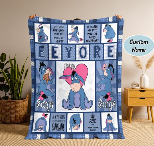 Discover Personalized Eeyore Blanket, Eeyore Baby Name Blanket, Winnie The Pooh Eeyore Birthday Party Blanket, Eeyore Birthday Gifts