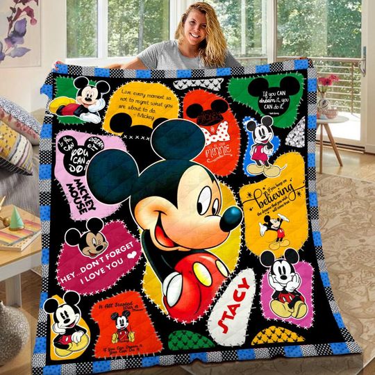Discover Personalized Mickey Mouse Blanket, Cartoon Style Gift for Boys and Girls, Custom Name Mickey Mouse Blanket, Mickey Blanket