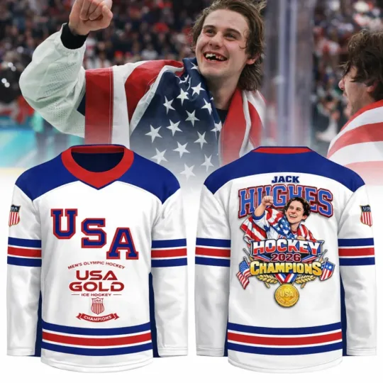 U.S.A 2026 Winter Olympics Gold Medal Jack Hughes Hockey Jersey