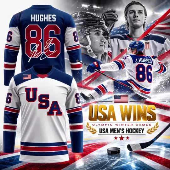 Discover U.S.A Hockey Team 2026 Jack Hughes Olympics Champions USA Wins Jersey