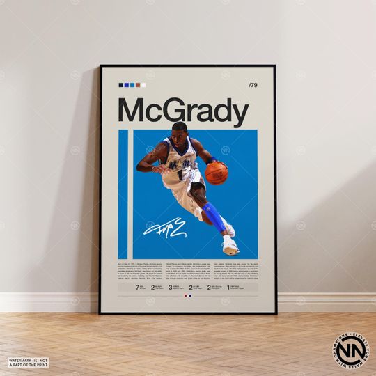 Discover Tracy McGrady Poster, Orlando Magic Poster, Sports Poster, Mid Century Modern, Basketball Gift, Sports Bedroom Posters