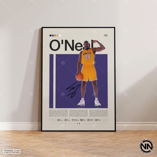 Discover Shaquille ONeal Poster, LA Lakers Print, Sports Poster, Mid Century Modern, Basketball Gift, Sports Bedroom Posters