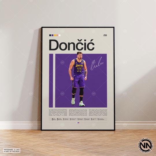 Luka Doncic Poster, LA Lakers Poster, Sports Poster, Mid Century Modern, Basketball Gift, Sports Bedroom Posters