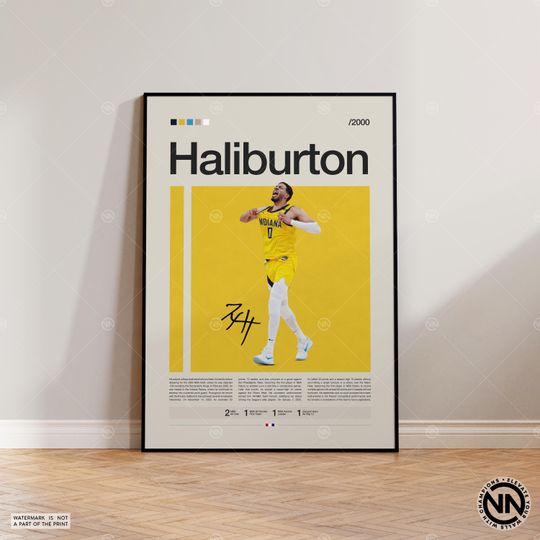 Discover Tyrese Haliburton Poster, Indiana Pacers Poster, Sports Poster, Mid Century, Basketball Gift, Sports Bedroom Posters