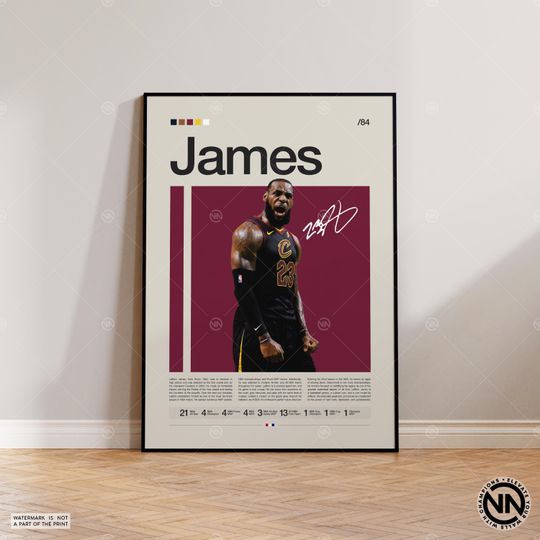 Discover Lebron James Poster, Cleveland Cavaliers, Sports Poster, Mid Century Modern,  Basketball Gift, Sports Bedroom Posters