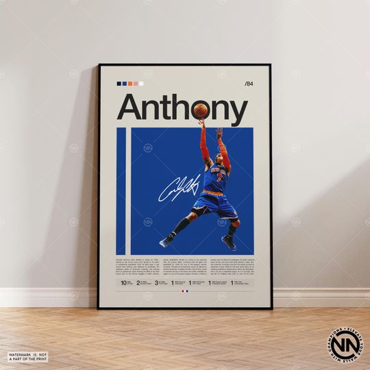 Discover Carmelo Anthony Poster, New York Knicks, Sports Poster, Mid Century Modern, Basketball Gift, Sports Bedroom Posters