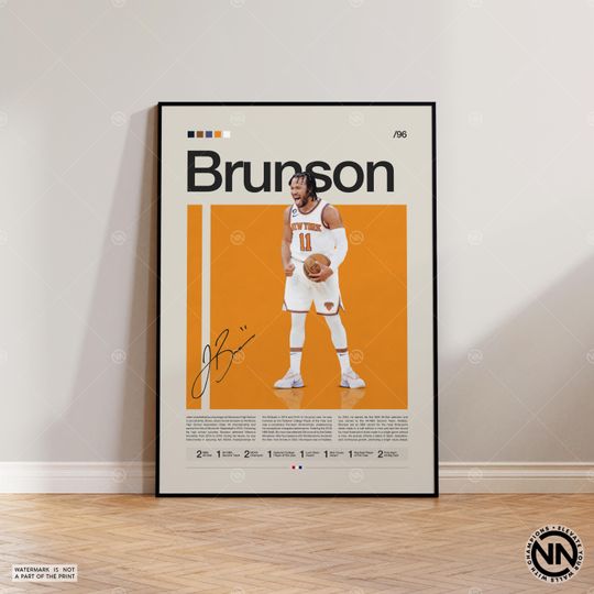 Discover Jalen Brunson Poster, New York Knicks, Sports Poster, Mid Century Modern, Basketball Gift, Sports Bedroom Posters