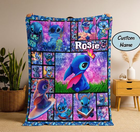 Discover Custom Name Stitch Art Blanket, Lilo Stitch Blanket, Stitch Birthday Gifts For Kids, Newborn Blanket Gift, Stitch Blanket For Kids