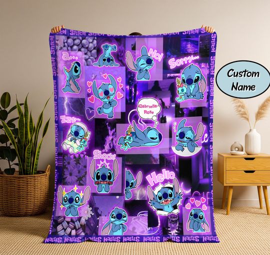 Discover Custom Name Stitch Purple Blanket, Lilo Stitch Blanket, Stitch Birthday Gifts For Kids, Newborn Blanket Gift, Stitch Blanket For Kids